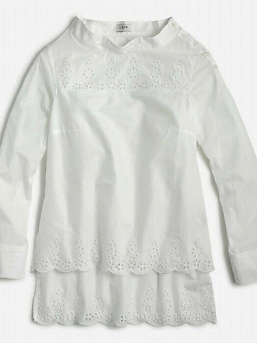 NEW J Crew Womens Funnel Neck Scallop Eyelet Top Blouse 8 NWT White AP120
